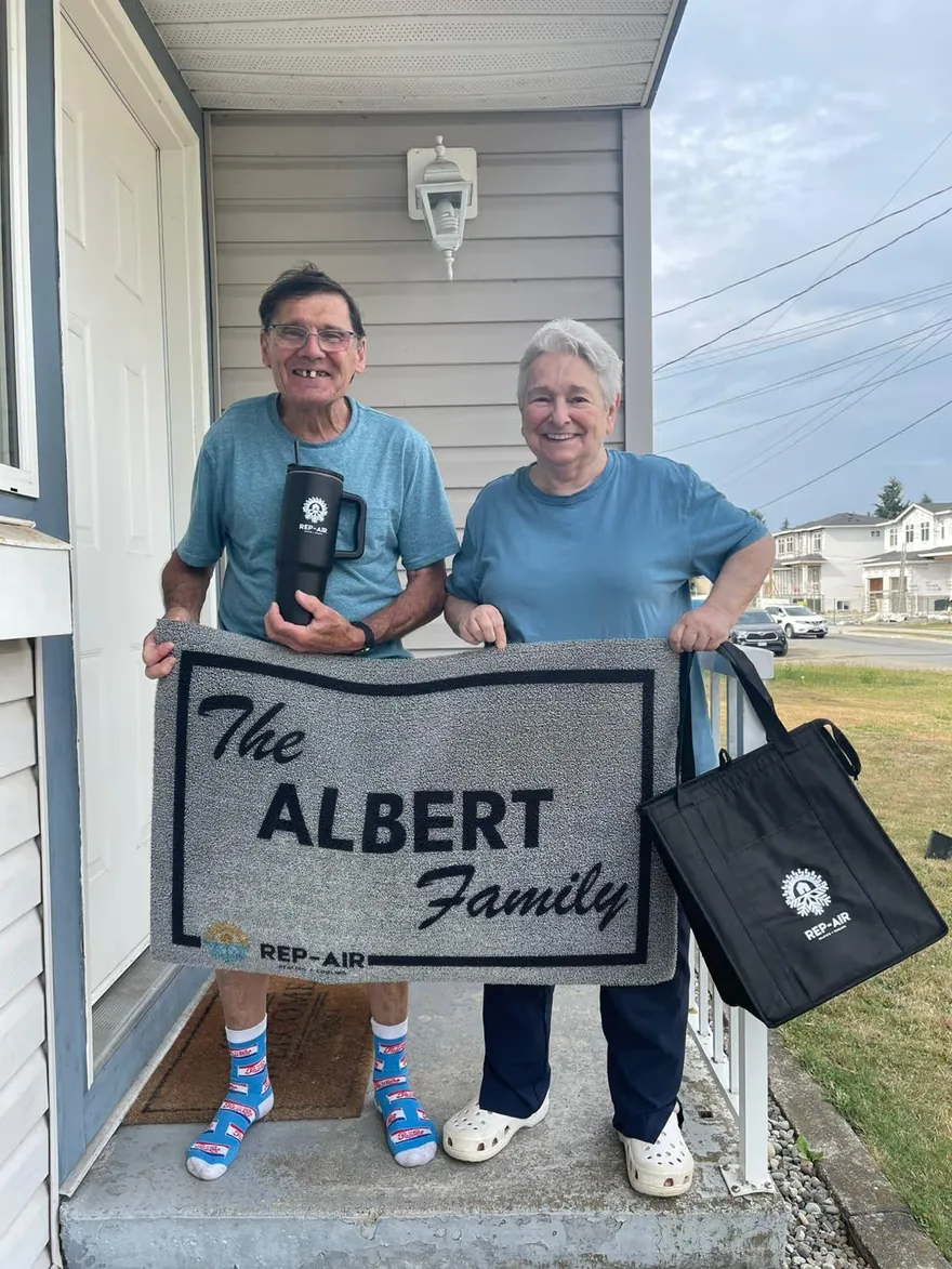 A Fraser Valley homeowner with their personalised Rep-Air welcome gift, photo 4