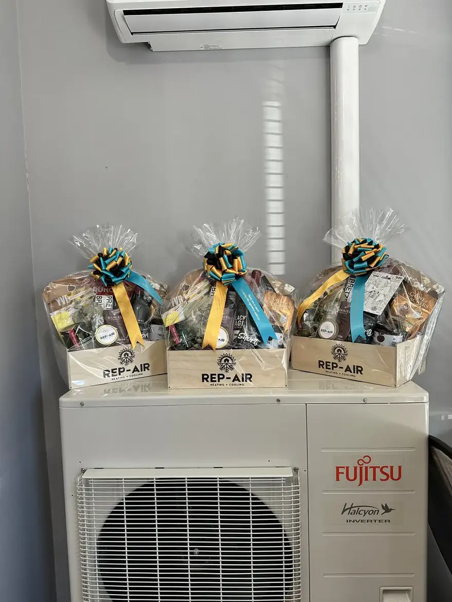 Rep-Air gift baskets on a Fujitsu outdoor unit