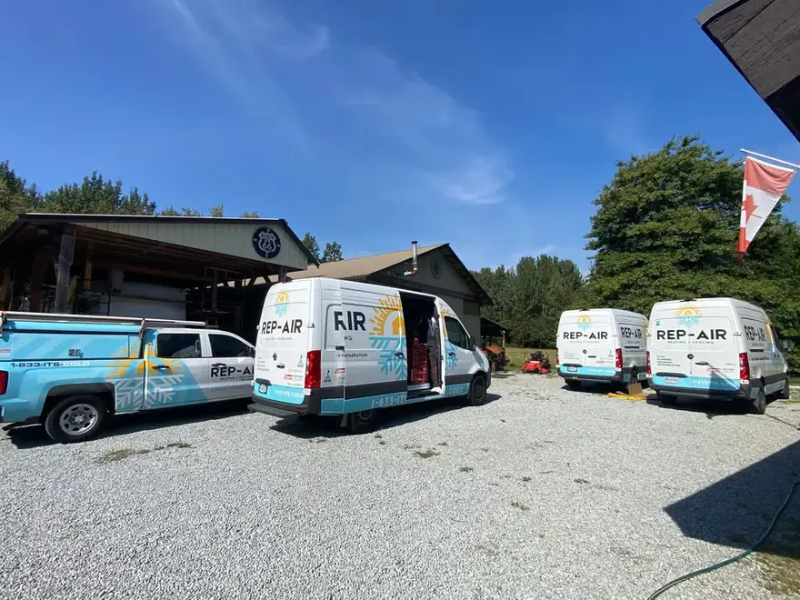 Rep-Air Heating and Cooling service vans at their Mission, BC shop