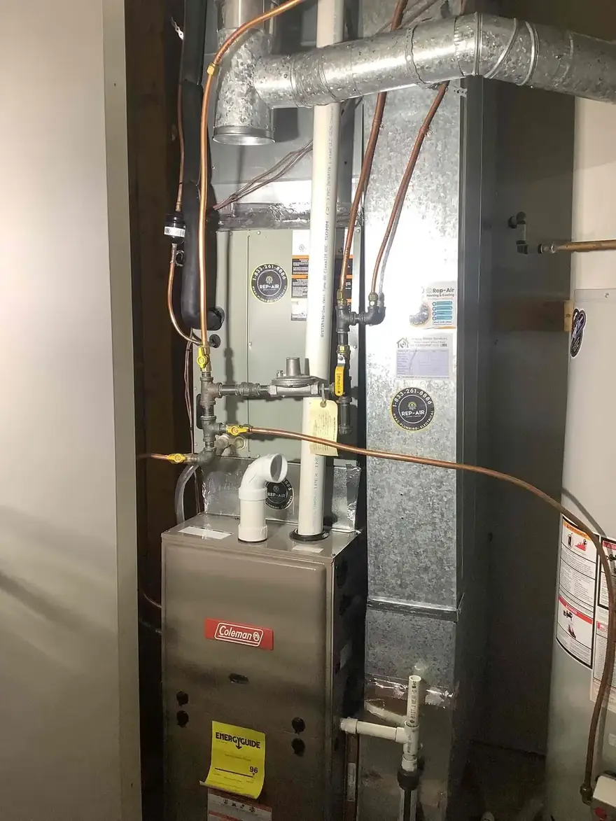 Coleman gas furnace with copper gas line in a narrow closet