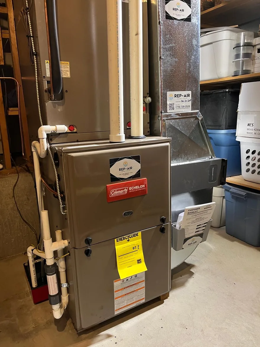 Coleman gas furnace in a basement storage room