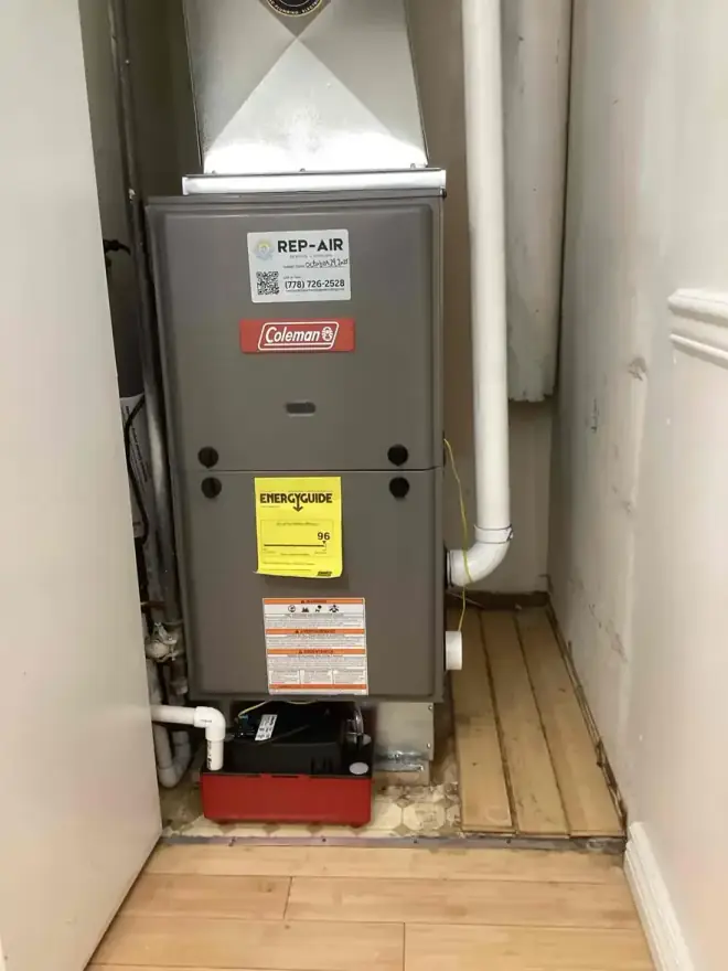 High-efficiency Coleman furnace installed by Rep-Air in a Fraser Valley home