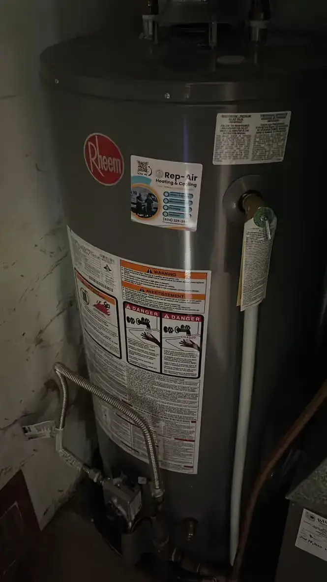 Rheem gas water heater in a utility room